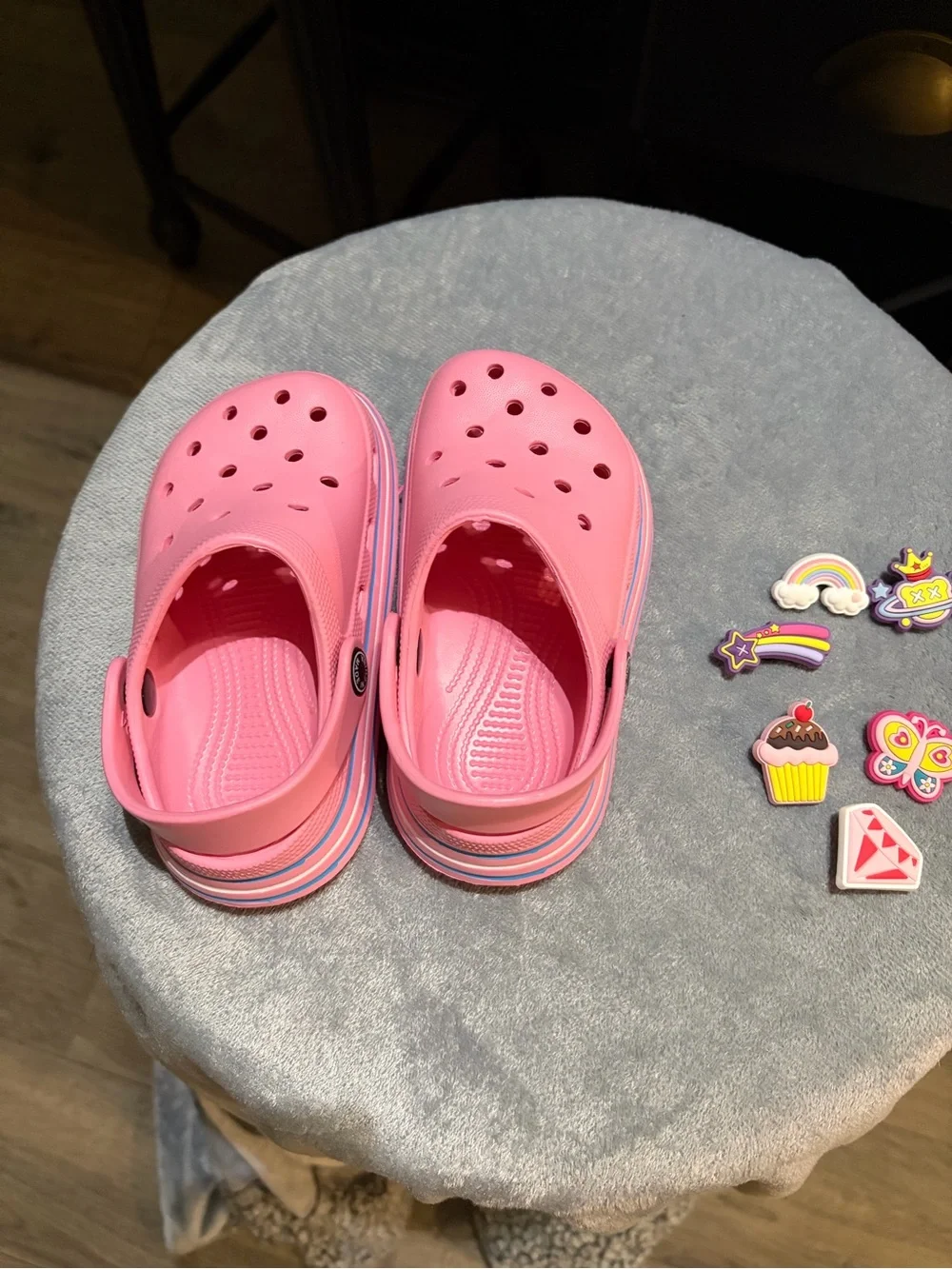 Kids Pink Slip-On Clog Shoes with Decorative Charms